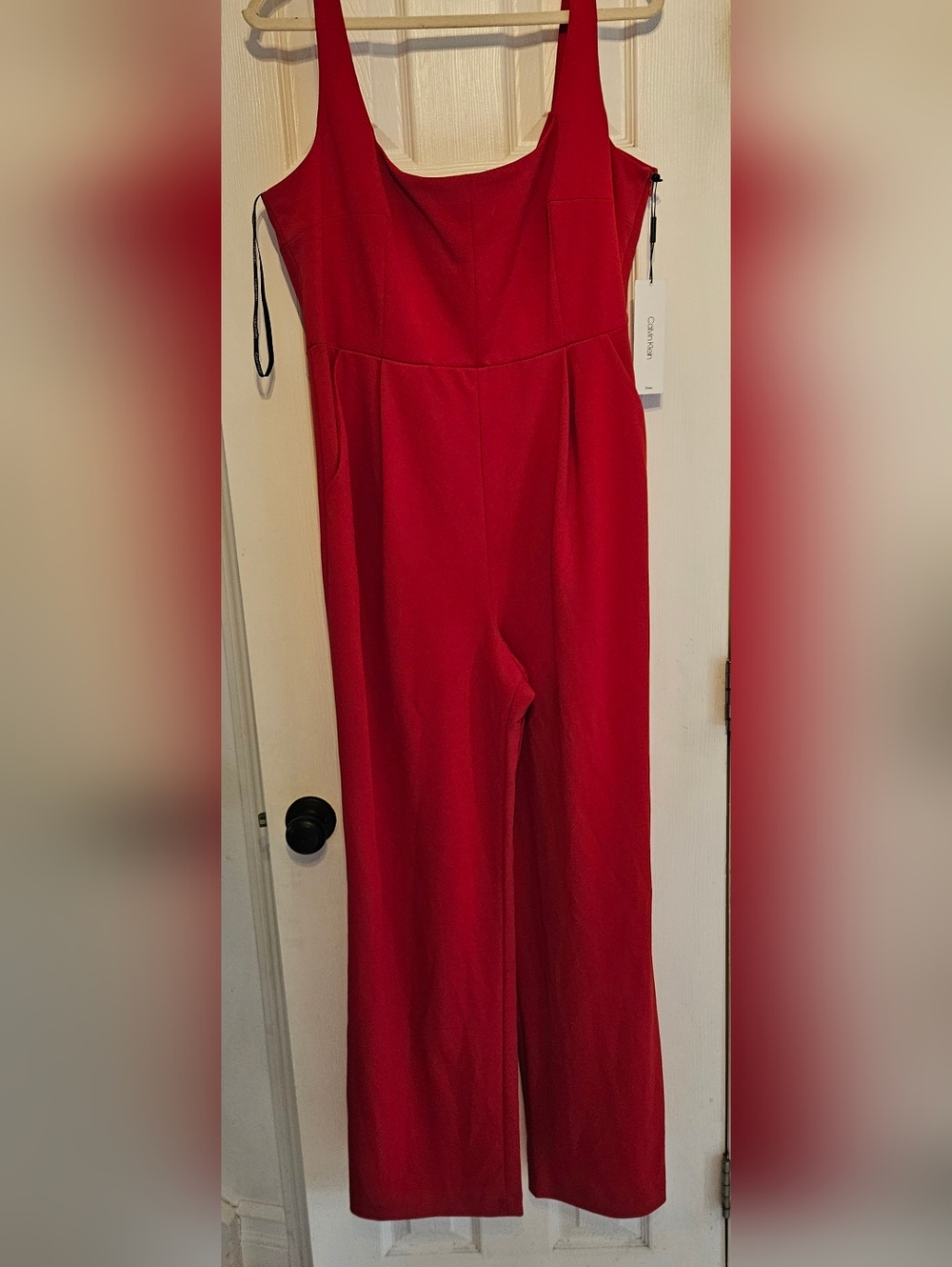 Calvin Klein Red Sleeveless Wide-Leg Jumpsuit